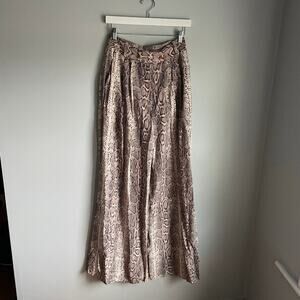 Zimmerman Pink Brown Snakeskin Print High Waist Button Wide Leg Silk Trousers 6